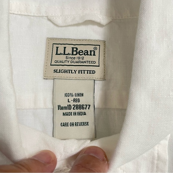 LL Bean Linen Shirt Mens Large Reg. Slightly Fitted White Short Sleeve Casual - Picture 8 of 14